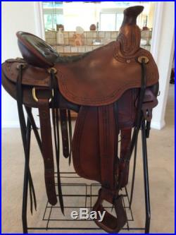 Tucker Cimarron Tooled 16.5 Saddle, Wide, Round Skirt, Long Western Fenders