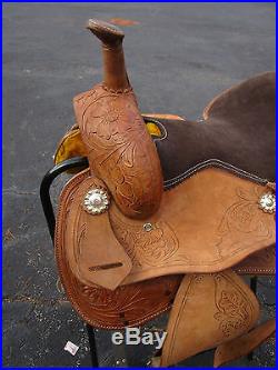 Used 16 Barrel Racing Trail Pleasure Show Tooled Leather Horse Western Saddle