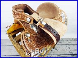USED 16 WESTERN HORSE COWBOY SILVER SHOW RODEO PLEASURE TRAIL PARADE SADDLE