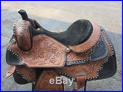 Used 17 Western Pleasure Silver Horn Show Parade Reiner Leather Horse Saddle