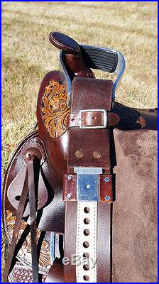 USED ANTIQUE STYLE 16 WESTERN HORSE OLD TIMER ROPING RANCH LEATHER SADDLE TRAIL