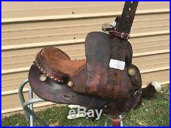 Used 15.5 Blue Ridge Western barrel saddle withrawhide wrapped horn US made