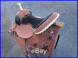 Used 15 Barrel Racing Trail Silver Star Show Tooled Leather Horse Western Saddle
