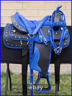 Used 16 17 18 Blue Silver Show Western Cordura Pleasure Trail Horse Saddle Tack