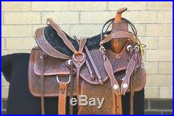Used 16 Antique Oil Ranch Work Comfy Trail Western Leather Tooled Horse Saddle