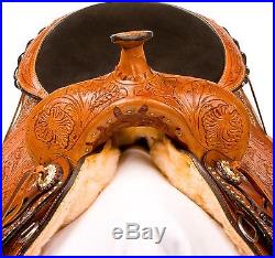 Used 16 Brown Tooled Leather Western Cowboy Pleasure Trail Horse Saddle Tack
