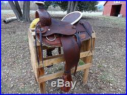 Used 16 Montana Western Roping Ranch Trail Cowboy Cowhide Leather Horse Saddle