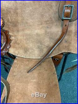 Used 16 Rough Out Wade Tree Roping Ranch Work Western Leather Horse Saddle