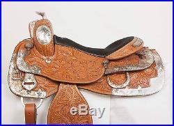 Used 16 Tooled Chestnut Western Pleasure Show Leather Silver Bling Horse Saddle