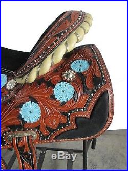 Used 16 Turquoise Blue Western Barrel Racing Show Pleasure Leather Horse Saddle