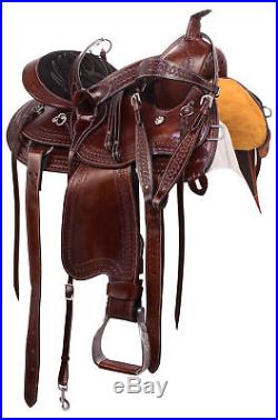 Used 17 Western Pleasure Trail Leather Horse Saddle Comfy Seat Tooled Tack Set