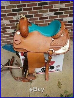 Used Billy Cook western horse saddle with Turquoise 16 seat