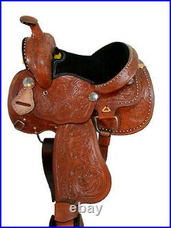 Used Fully Floral Leather Tooled Pony Horse Saddle Kids Youth Miniature Children