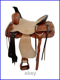 Used Roping Saddle Western Horse Basket Weave Tooled Leather Tack 15 16 17 18