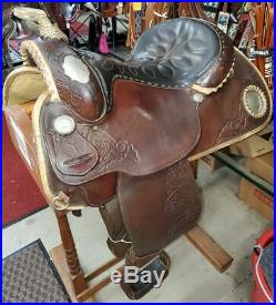 Used Vintage Circle Y western equitation saddle, dark brown 15/16 seat
