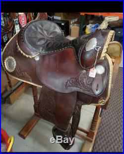 Used Vintage Circle Y western equitation saddle, dark brown 15/16 seat