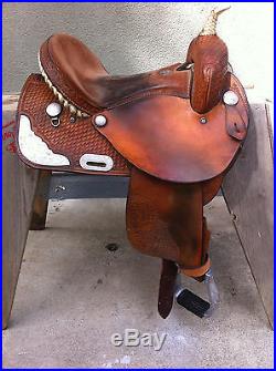 Used Western 15 Seat Dakota Barrel Brown Leather Saddle