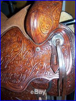 VINTAGE TEX TAN HEREFORD ALLROUND ROPING TRAIL SADDLE USED 15 IN. NO RESERVE