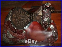 VTG 14 Circle Y Brown Leather Professional Show Horse Western Saddle with Silver