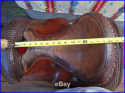 Vintage Circle Y Western Saddle Basketweave with Silver Horn Cap and Conchos EUC