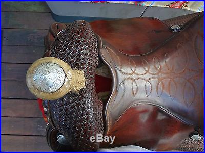 Vintage Circle Y Western Saddle Basketweave with Silver Horn Cap and Conchos EUC