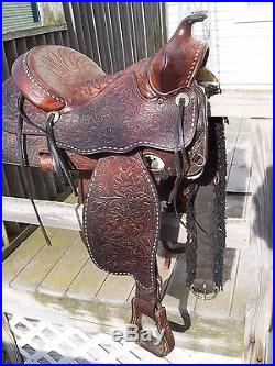 Vintage Hereford Tex Tan 15 Heavy Tooled Ornate Western Saddle Nice