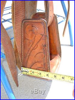 Vintage Longhorn western saddle 15 16 tooled #444 roping show leather pleasure