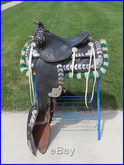 Vintage parade horse saddle used 14.5 Boyt antique tapaderos use or decor barn