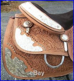 WESTERN HORSE SHOW SADDLE LOADED WITH SILVER 16 GENUINE LEATHER
