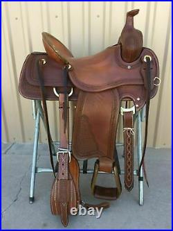 WILDRACE Western Brown Leather Hand carved Roper Ranch Saddle 14 To 18