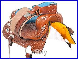 Western 14 15 16 Barrel Racing Blue Bling Horse Cowgirl Leather Saddle Tack Set