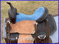Western Barrel Racing Suede Seat Saddle With Floral Tooled Leather Skirt