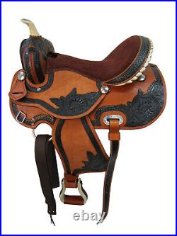 Western Barrel Saddle Custom Made Floral Tooled Leather Trail Tack 15 16 17 18