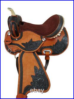 Western Barrel Saddle Custom Made Floral Tooled Leather Trail Tack 15 16 17 18