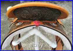 Western Barrel Saddle Pkg Carved/tooled Bright Tan 16 Antique Finish (10150)
