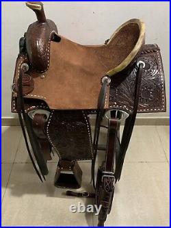 Western Brown Leather Hand Carved Buckstitched Roper Ranch Saddle 15,16,17
