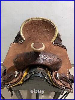Western Brown Leather Hand Carved Buckstitched Roper Ranch Saddle 15,16,17