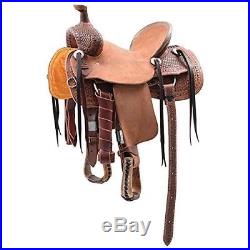 Western Brown & Natural Leather Roper Ranch Saddle With Strings 14