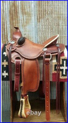Western Brown Oil Leather Roper Ranch Saddle with Strings 15,16, 17, 18