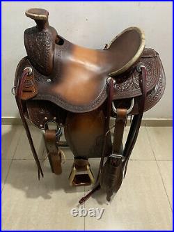 Western Brown Oil Treated Leather Hand Carved Roper Wade Saddle 15161718