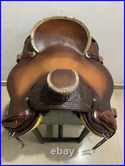 Western Brown Oil Treated Leather Hand Carved Roper Wade Saddle 15161718