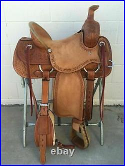 Western Brown Rough Out Leather Hand carved Roper Ranch Saddle 15,16,17,18