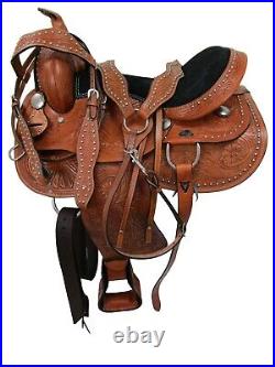 Western Cowboy Saddle Pleasure Horse Barrel Racing Tooled Leather 15 16 17 18
