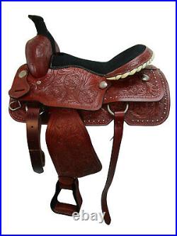 Western Cowboy Saddle Roping Roper Pleasure Horse Tooled Leather Tack Set 16 17