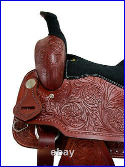 Western Cowboy Saddle Roping Roper Pleasure Horse Tooled Leather Tack Set 16 17