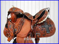 Western Cowgirl Barrel Saddle 17 16 15 Pleasure Tooled Leather Horse Tack Set