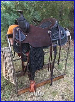 Western Dark Brown Leather Hand Carve Roper Ranch Saddle 15,161718