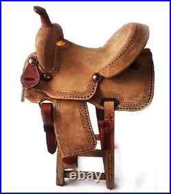 Western Full Rough Out Handmade Barrel Horse Saddle with Tack Set 14 to 18