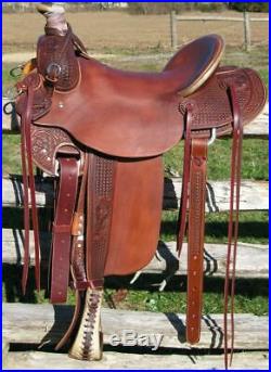Western Havana Leather Hand Carve Roper Ranch Saddle with Leather Strings