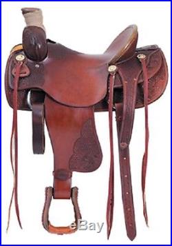Western Havana Leather Hand Carved Roping Ranch Saddle with Strings 17